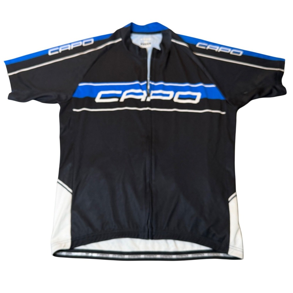 Capo Cycling Jersey Mens XXL Black Blue White Full Zip Made in Italy Bike Shirt
